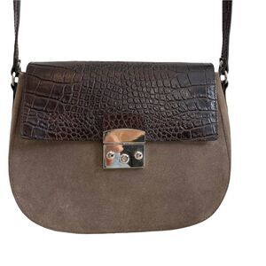 Claudia Firenze Made in Italy Suede Croc Embossed Leather Crossbody